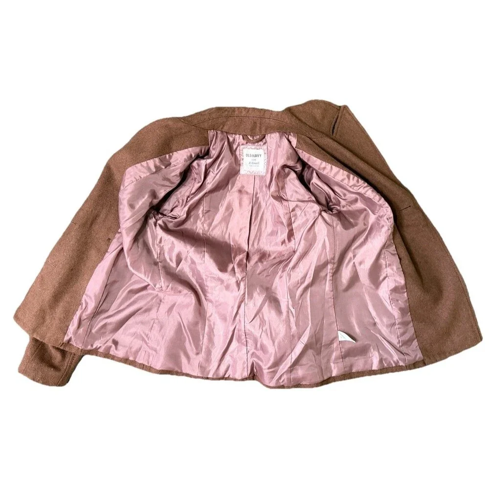 Women’s Brown Wool Blend Double Breasted Jacket‎ Classic Tailored Peacoat Sz XS